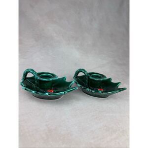 Vintage Lefton Holly Leaf Candlestick Holders READ